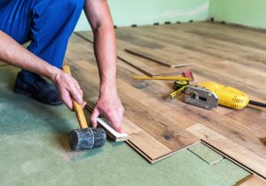 Hard wood floor being installed