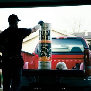 roll of ram board in a truck