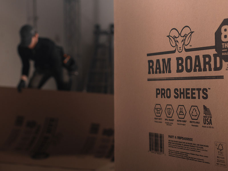 A roll of ram board pro sheets with someone rolling it out in the background