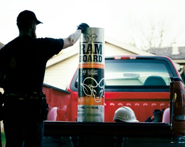 roll of ram board in a truck
